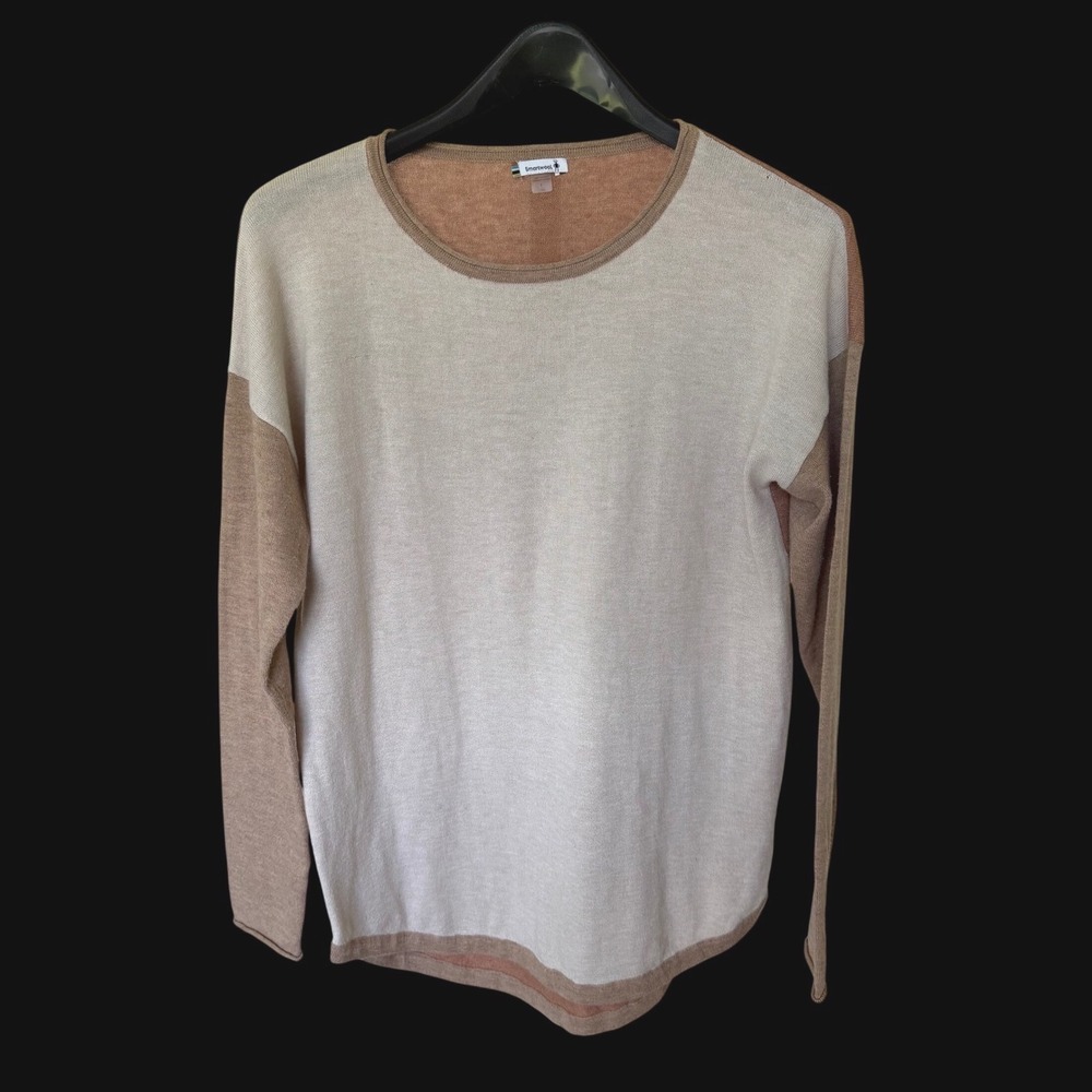 Smartwool Merino Wool Blend Colorblock Sweater Tan Cream Terracotta Womens Large